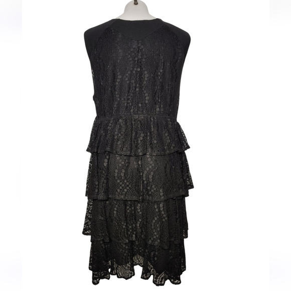 Gothic Alfani Black Lace Sleeveless Tiered Ruffle Dress Size XL - Picture 4 of 8